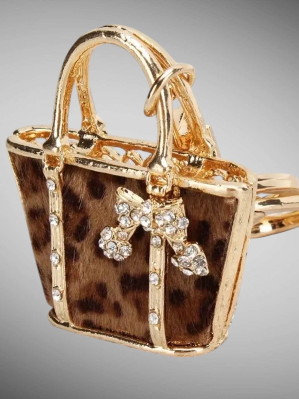 Mini Leopard Tote Bag Charm Keychain Purse Charm Gold Tone NWT